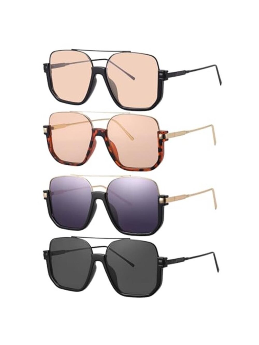 4Pcs Retro Oversized Aviator Sunglasses for Women Square Aviators